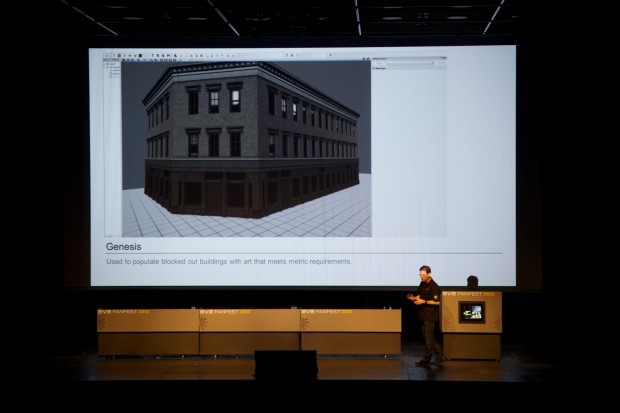 Zufallsgenerierte Art-Assets werden auf dem quaderförmigen "Volume" verteilt.